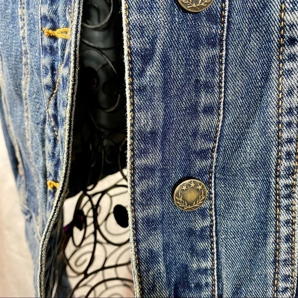 Free People fitted indigo button up denim jacket size S - Picture 8 of 11